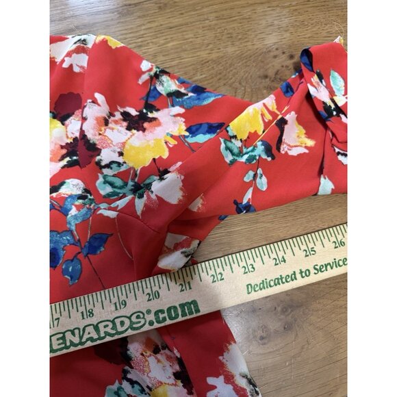 Rose + Olive Red Floral Tunic‎ Top Blouse Size XL Long Sleeve Flowy High Lo Boho - Picture 5 of 11